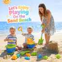 HUITEM Beach Sand Toys for Kids with 20 in Long Beach Shovels, 2 Collapsible Bucket, Sand Castle Building Kit, Sand Molds, Mesh Bag, Travel Sandbox Toys Beach Essentials for Kids Age 3-10