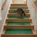 Ottomanson Non-Slip Stair Treads for Wooden Steps – Set of 7 Low-Profile Stair Mats with Rubber Backing, Indoor Staircase Protection for Kids & Pets – Dirt-Trapping Step Covers, 8" x 30", Green