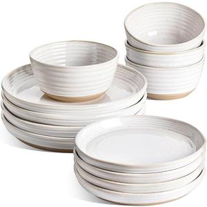 LE TAUCI Plates and Bowls Sets for 4, 12 Piece Ceramic Dinnerware Sets, Modern Stoneware Kitchen Dish Set, Chip Resistant, Microwave & Dishwasher Safe, Arctic White