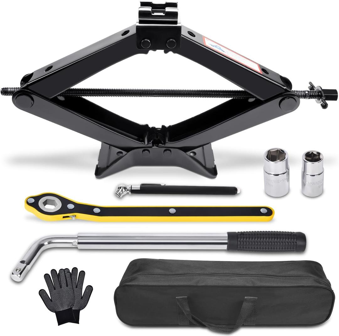 Scissor Car Jack 3 Ton (6610 lbs) Tire Changing Kit with Lug Wrench - Emergency Kit for Car, SUV, MPV
