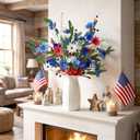 Lyrow 8 Pack Patriotic Artificial Flowers Red White and Blue 4th of July 250th Anniversary Artificial Daisy Flowers Pick Stems, Memorial Day Table Centerpieces for Veterans Day Home Arrangement