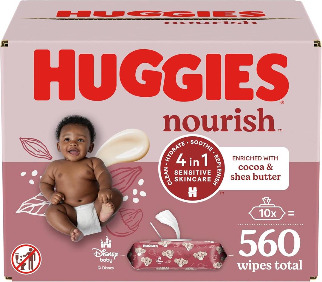 Huggies Nourish Scented Baby Wipes, 10 Push Button Packs (560 Wipes Total) (56 Count (Pack of 10))