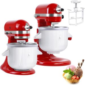 Ice Cream Maker Attachment for KitchenAid Mixers, Fits KitchenAid 4.5/5QT & 6QT Stand Mixers, Frozen Ice Cream & Sorbet Gelato Maker for KitchenAid, 2 Quart, White(Machine/Mixer Not Included)