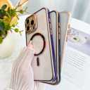 Fiyart Designed for iPhone 16 Pro Max Case,Compatible with MagSafe Plating Removable Lens Cover Clear Magnetic Shockproof Phone Bumper for Women Girls 6.9"-White