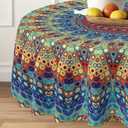 Boho Round Tablecloth 60 inch, Bohemian Circle Table Cloth Cover, Stain Resistance, Water Repellent and Wrinkle-Free, Colorful Tablecloths Decor for Home Kitchen Dining Party Patio Indoor and Outdoor