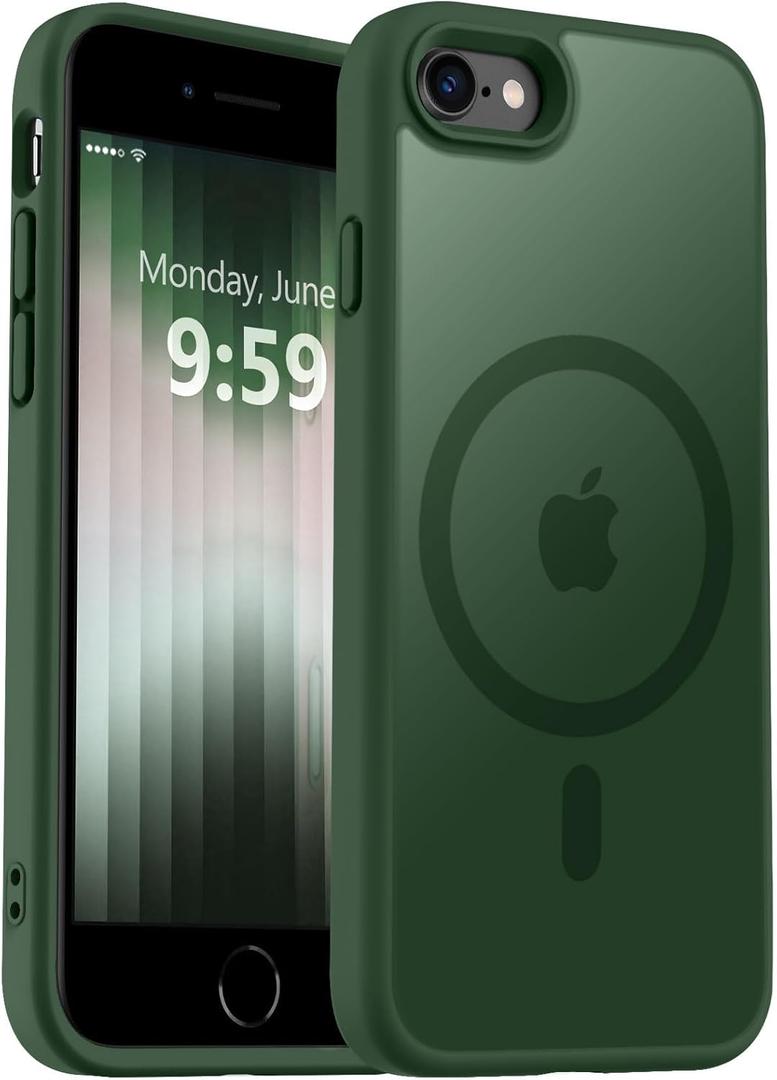 MOCCA Strong Magnetic for iPhone SE Case 2022/iPhone SE 2020 Case/iPhone 7 Case/iPhone 8 Case [Compatible with Magsafe] Slim Thin Translucent Matte Protective Cover Phone Case 4.7'', Midnight Green