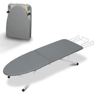 ZOES HOMEWARE Tabletop Ironing Board,Portable Iron Board with Iron Rest, Foldable Small Ironing Board with Heat Resistant Cover and 100% Cotton Pad, 31.5"x11.8"x7", Grey