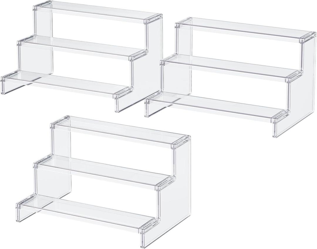 Lifewit 3 Tier Clear Display Riser Stand, 12 Inch Plastic Step Display Shelves, Tool-free Assembly, Organizer for Perfume, Figure, Cupcake, Dessert, Desktop Display Stand for Decor, 3-pack