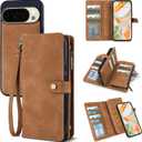 TwoHead for Google Pixel 10/10 Pro Wallet Case with Card Holder & Detachable Magnetic Pixel 10/10 Pro Case, PU Leather All-Round Protective Phone Cover,Brown,6.3 in