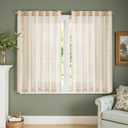 jinchan Small Window Curtains 45 Inch Length Linen Cafe Curtains for Kitchen Bathroom Floral Embroidered Short Drapes Rustic Farmhouse Light Filtering Curtain Set 2 Panels Ivory on Beige