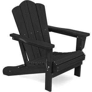 KINGYES Folding Adirondack Chair, HDPE All-Weather Patio Chairs, Wooden Textured Lawn Chair for Poolside, Backyard, Deck, Fire Pit, Black (1 Pack)
