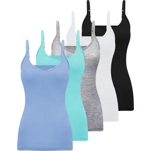 BQTQ 5 Pcs V Neck Camisole Tops for Women Spaghetti Strap Tank Top Womens Camisole Undershirt Slim Fitted Camisoles M