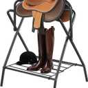 VEVOR Folding Saddle Rack, Freestanding Horse Saddle Stand, Portable Horse Blanket Holder, Heavy Duty Steel Saddle Rack for English & Western Saddles, Tack Storage, 28 x 19 x 37.5 in, Black