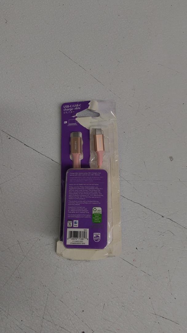 Philips USB-C/USB-A charge cable, 6ft, Pink