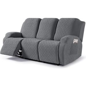 VANSOFY Recliner Cover, 3-Pieces Stretch Reclining Couch Covers with Pockets Reclining Sofa Slipcovers 3 Seater Soft Washable Furniture Protector for Dogs Cats(Dark Gray)