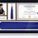 Briwooody 16x26 Diploma Frames with Tassel Holder and Stole Holder for 8.5x11 Diploma and 4x6 Photo, Wood Display Case for Certificate, 2026 Graduation Degree Frames Keepsake(Black,Blue Base)