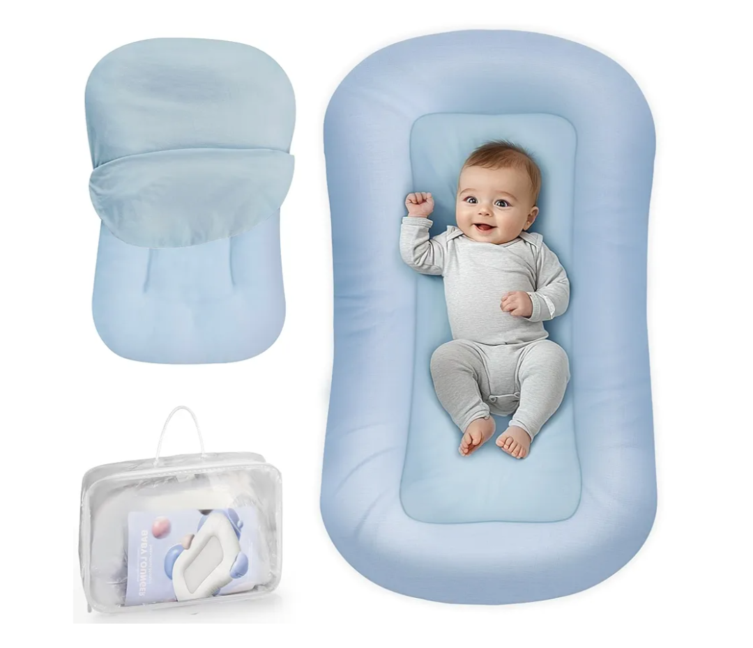 Baby Lounger - Baby Lounger for Newborn, 0-24 Months, Infant Lounger for Home and Travel, Soft Cotton, Baby Nest Lounger, Newborn Babies Essentials Gifts, Zuma Blue (Lounger Cover Included)