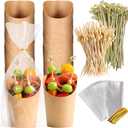 Disposable Charcuterie Cups 60 PCS with 200PCS Sticks and 60PCS Bags, 14 oz Kraft Paper Snack Boxes Appetizers Cup French Fry Holder with Cocktail Skewers Toothpicks Tooth Picks, Brown
