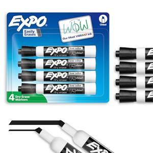 EXPO Low Odor Dry Erase Markers Chisel Tip Black 4 Count