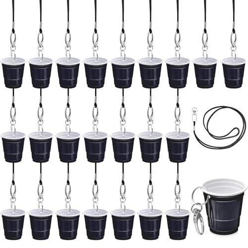 FoldTier Shot Glass Necklaces Cups with Lanyard 2 oz Clip Wristlet Plastic Mini Shot Glasses Adult Party Favor for Valentines Wedding Birthday Fiesta Whiskey Tequila Vodka(Black,30 Set)