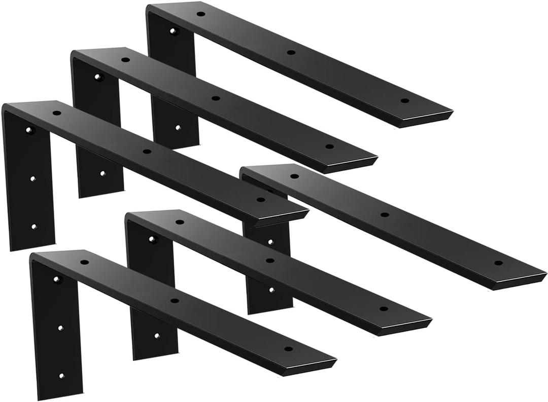 WINKER Countertop Support Bracket 6 Pack Heavy Duty 3/8" Thick Hidden L Shelf Bracket 14" x 6" x 2.5" Metal Corbels for Quartz/Granite/Wood/Concrete/Laminate Countertops, Black