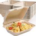 ECOLipak 500 Pack Clamshell Take Out Food Containers, 100% Compostable Disposable To Go Containers, 9X6 inch Heavy-Duty To Go Boxes for Food