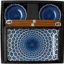 Miya Japan Blue and White Snow Sushi Set for 2 with Plates Sauce Dishes and Chopsticks