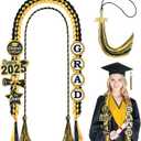 Graduation Leis 2025 Graduation Cords Graduation Tassel with 2025 Gold Charm, Graduation Money Leis 8 Graduation Glitter Patches Cord Tassel Charms for Graduation Decorations (Black & Gold)
