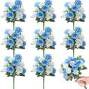 Zeyune 8 Pack 12 Inch Wedding Bouquets for Bride Bridesmaid Blue and White Artificial Rose Bouquet Fake Silk Roses Flowers Bunches Bulk for Home Office Garden Parties Decoration