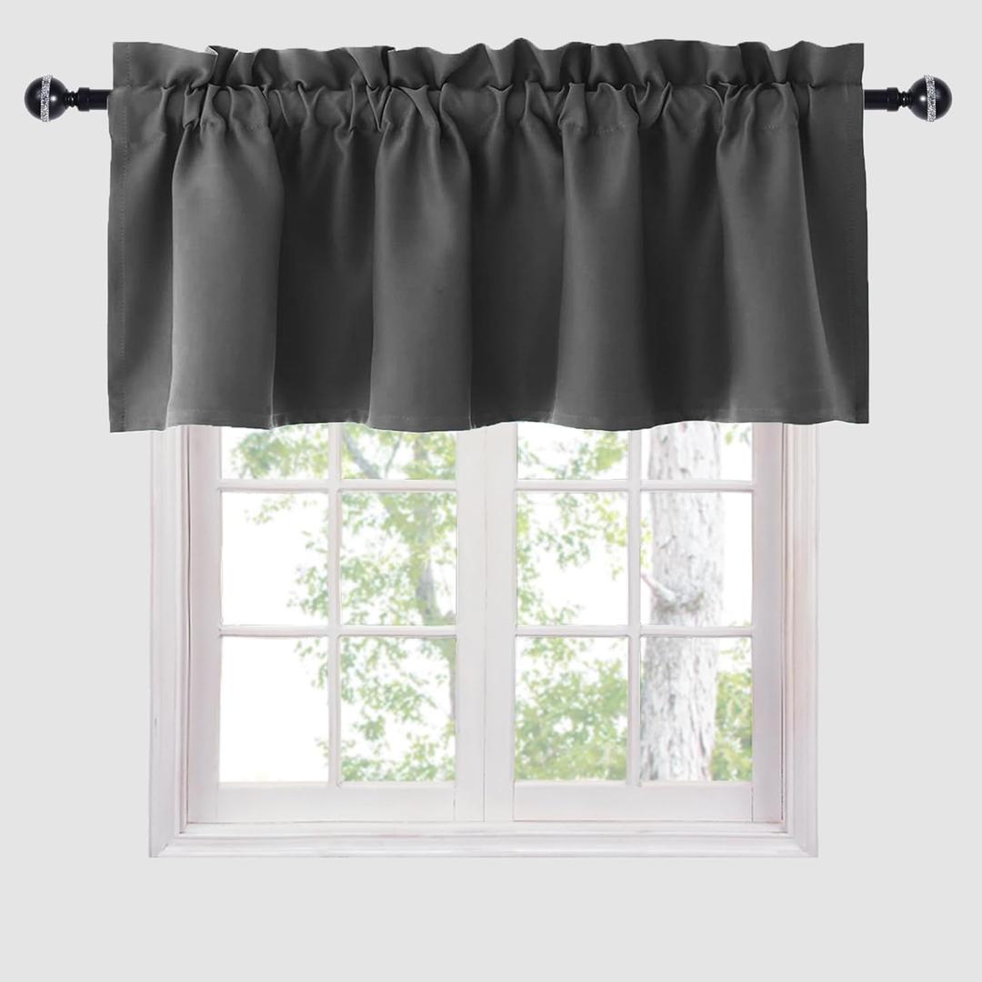 Hiasan Valance Curtains for Kitchen Blackout Thermal Insulated Solid Window Curtain Valance, Dark Grey, 42 x 18 Inches, 1 Panel