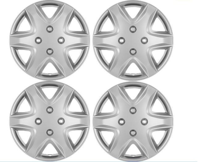 (Set of 4 ）14" Silver Hub Caps Universal Wheel Rim Cover ABS Material Exterior Accessories Snap on Car Truck SUV