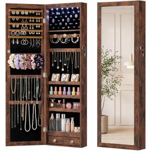 Sweetcrispy Jewelry Armoire Cabinet, Hanging Mirror with Storage, 47.2 Inch