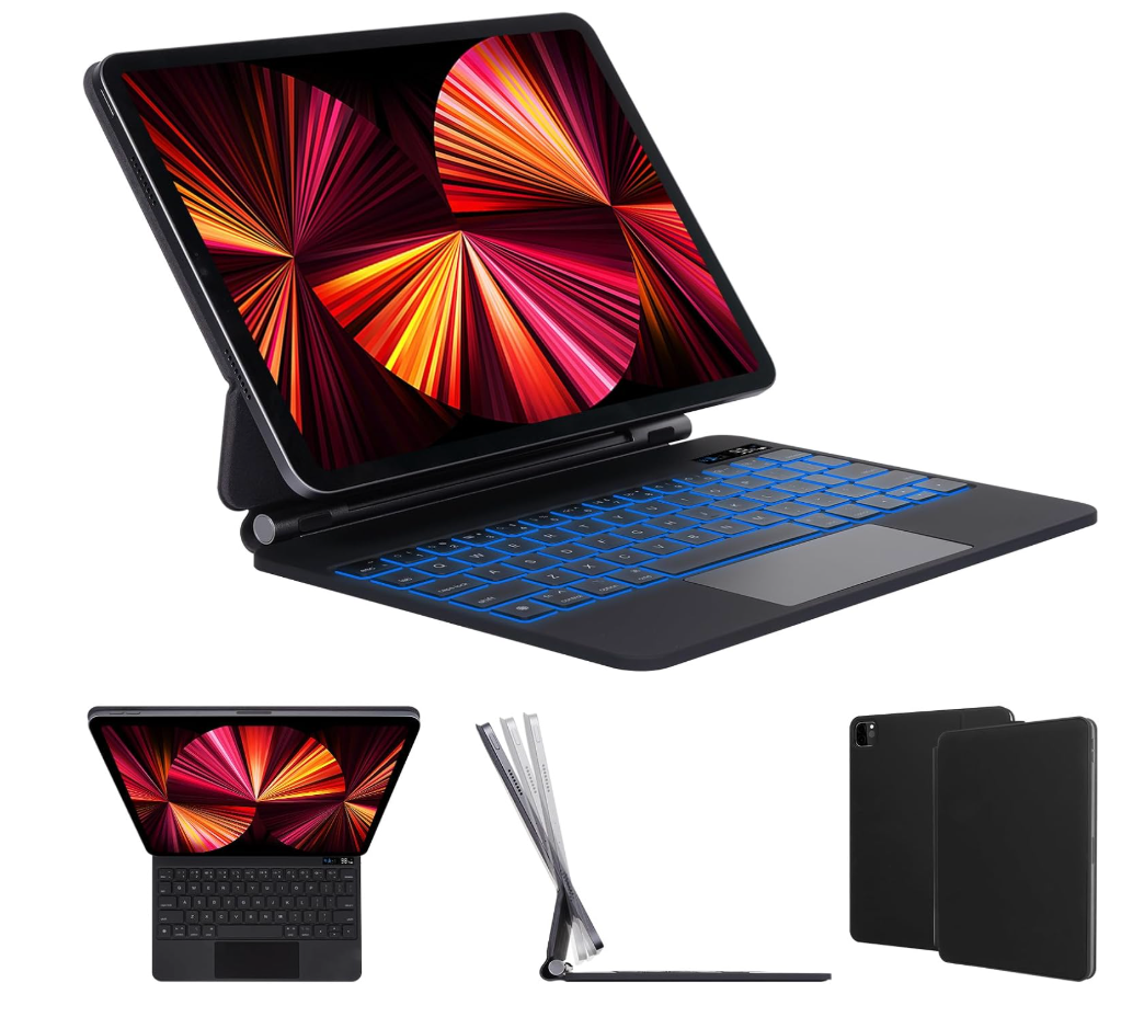 7 Colors Backlit Magnetic Keyboard Case for iPad Air 11 inch M3 2025/ M2 2024/ iPad Air 5th/4th Gen 10.9", Keyboard Case for iPad Pro 11"(4th/3rd/2nd/1st Gen), Trackpad, Floating Stand,Digital Display
