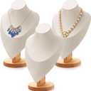 Juexica 3 Pcs Necklace Display Stand Bamboo Jewelry Bust Display Stands Beige Bust for Selling for Vendors Trade Organizer(11.4 x 7.5 Inches)