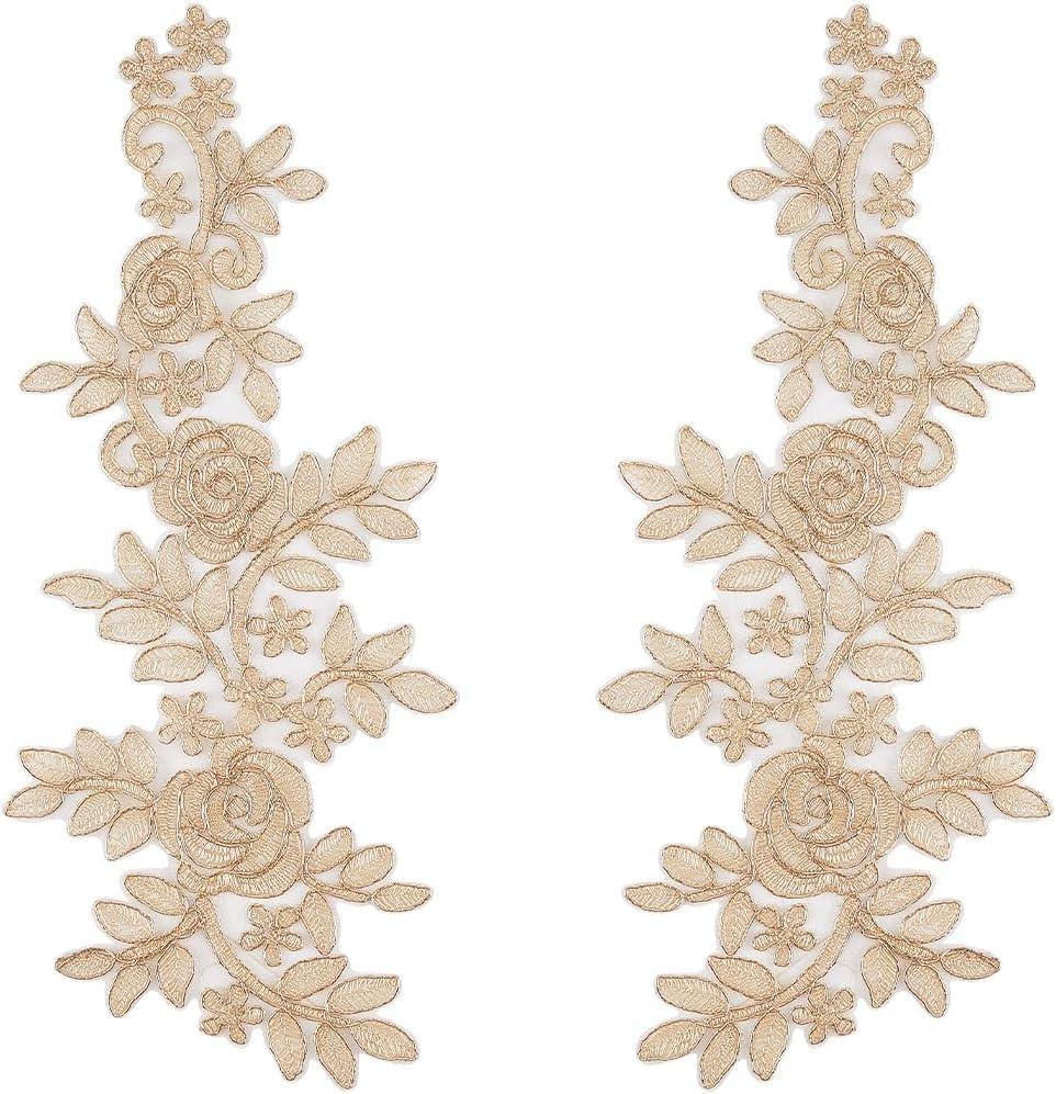 GORGECRAFT 4PCS 3D Embroidered Flower Lace Patches Appliques Decorative Floral Leaves Sew on Patch DIY Collar Sewing Fabric Applique for Wedding Dress Bridal Dress Costume Hat Bag Jeans Wheat