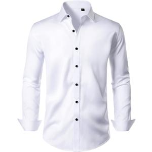Alimens & Gentle Men's Dress Shirts Long Sleeve Wrinkle Free Stretch Business Casual Wedding Button Down Shirt S
