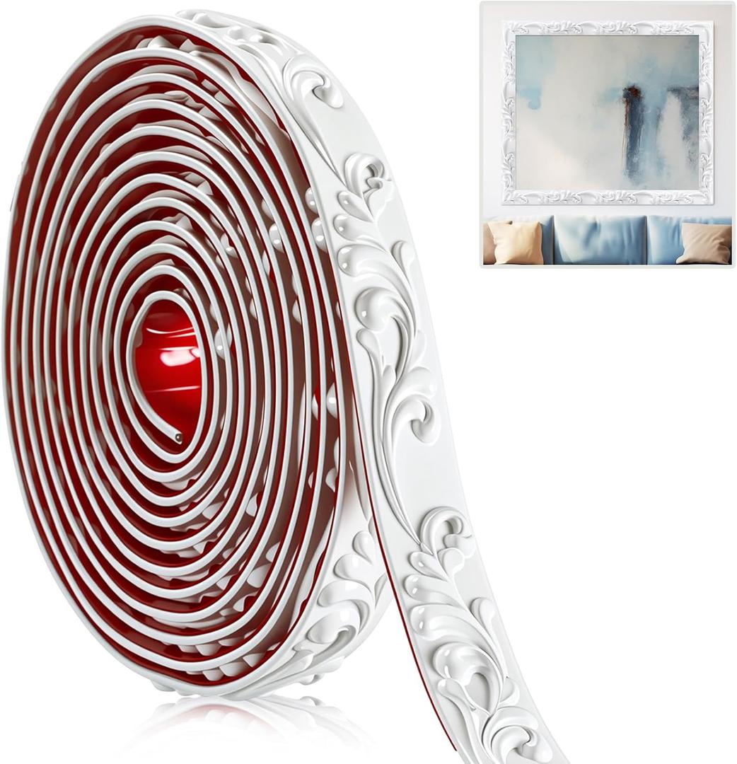 Peel and Stick PVC Crown Molding Trim Flexible Molding Trim 13.1 ft x 1" Self Adhesive Wallpaper Wall Border Mirror Frame Baseboard Cabinet for Home Decor Edge Background(White)