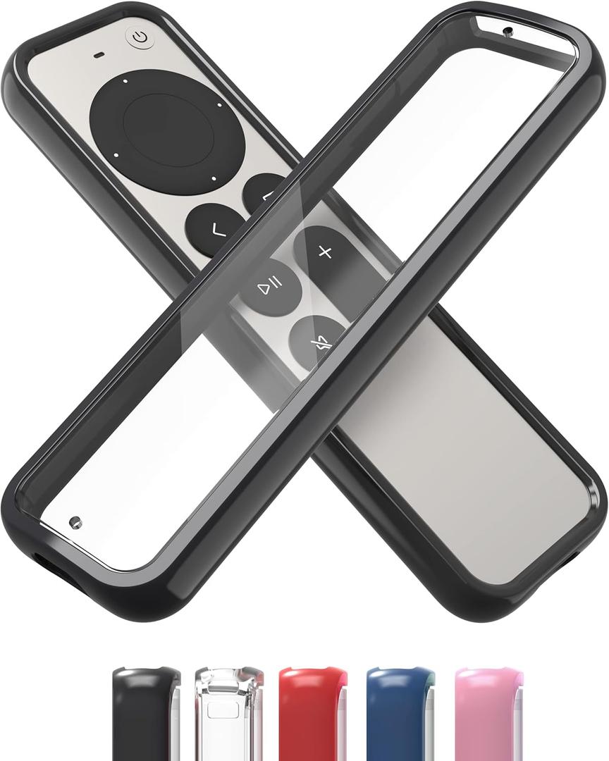 TotalMount Air Rim Case for Apple TV Remotes  Slim, Hybrid Black Perimeter Cover & Clear Back Remote Case with Ultimate Drop Protection