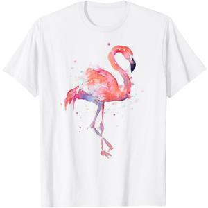 2 x Pink Flamingo Bird Watercolor Artwork T-Shirt, Medium