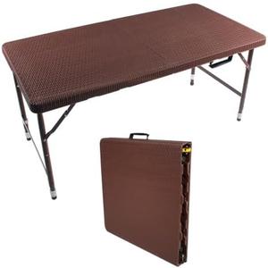 Rattan Folding Table 4ft Heavy-Duty Portable Outdoor Picnic Table for Party Dining Camping Tables with Handle(Brown)