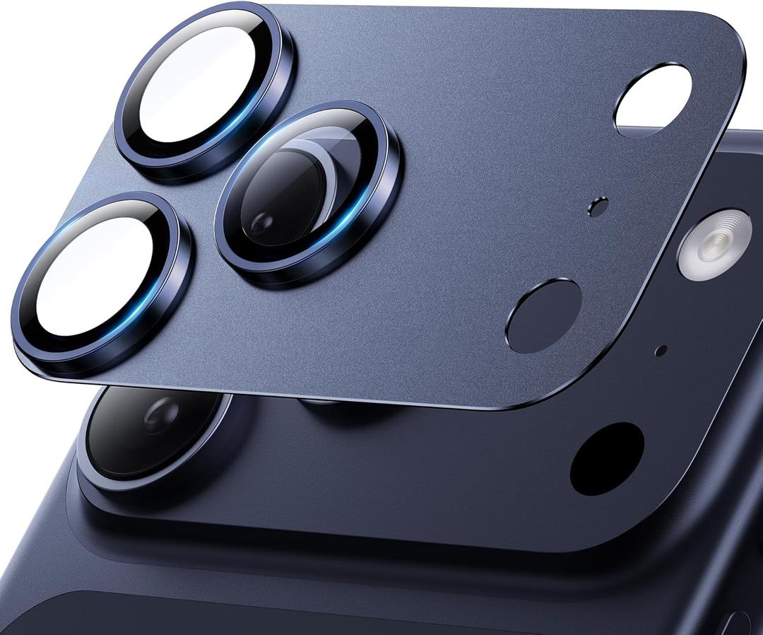 Hoerrye for iPhone 17 Pro Max Camera Lens Protector - [12FT Shatterproof Military Grade] [Strong Adsorption] 9H+ Tempered Glass Camera Screen Full Protective Cover Case Friendly,Deep Blue