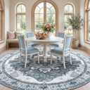 RELEANY Area Rugs 8ft Washable Non-Slip, Floral Vintage Distress Print Pattern Medallion Carpet for Living Room Bedroom Dining Room, Light Gray Grey White