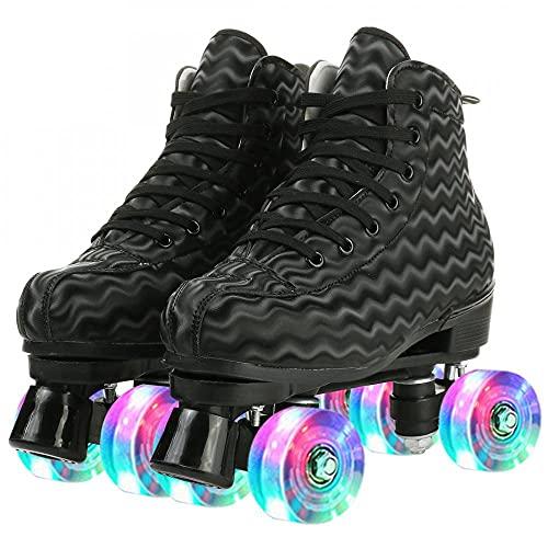 jessie Womens Roller Skates Water Ripple High-top Four-Wheel Roller Skates Shiny Roller Skates for Adult Youth Boys Girls Outdoor with Shoes Bag (Black ripple flash,US:10), Size 44