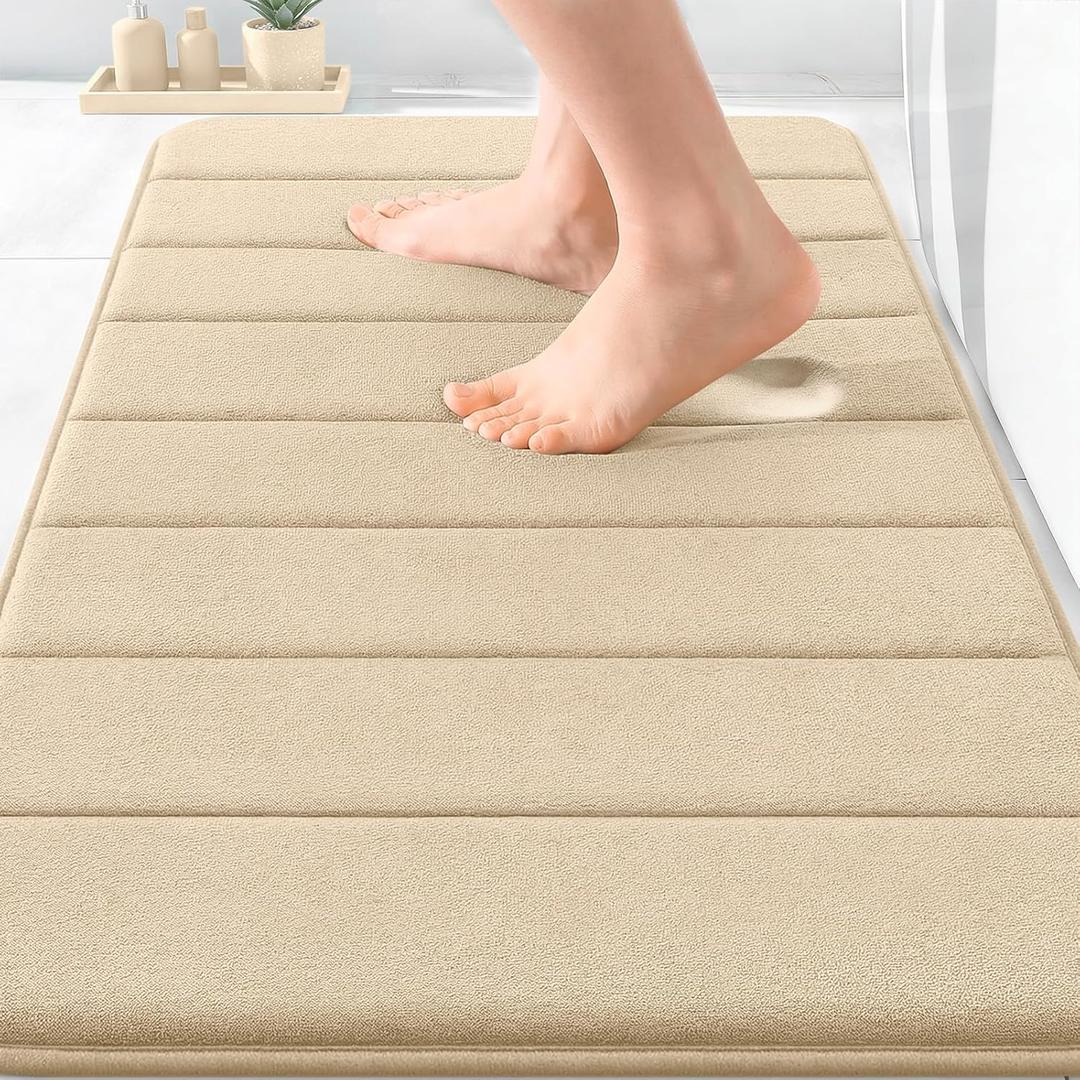 OLANLY Memory Foam Bath Mat 30x20, Super Soft Absorbent Bathroom Rugs, Quick Dry, Machine Washable Shower Floor Rugs, Bathmat Carpet, Bathroom Home Decor Accessories, Beige