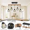 5-Lights Farmhouse Hanging Pendant Light, Dinng Room Light Fixtures for Kitchen Island Lighting Over Table, Black Rustic Wood Ceiling Pendant Lights with Metal Shade for Living Room, Foyer