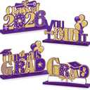 4 Pieces 2026 Graduation Party Decorations Wooden Class of 2026 Table Centerpieces Grad Congratulate Table Toppers for High School College Graduation Party Favor Supplies Photo Booth Props (Purple)