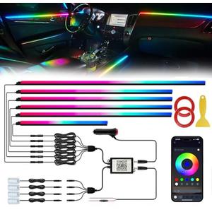 Smart LED Car Lights Interior with USB Port, Acrylic LED Strip Fiber Optic Ambient Lighting Car, Wireless App Control, Sync to Music, Car Decorations Interior Accessories Gifts for Women Men, 10 in 1