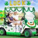 St Patricks Day Golf Cart Decorations Kit Tinsel Garlands Irish Flag Crepe Paper Streamers Balloons Banners Paper Fans Shamrock Clover Hanging for Golf Cart Irish Ireland Parade Party Decor