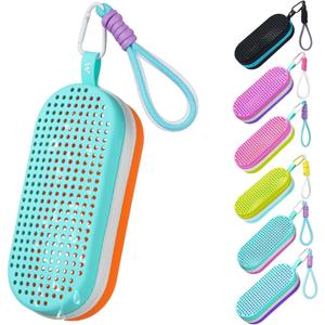 Swim Goggle Case For Swimming Goggles, Swimmer Gifts for Kids Teens Adults, Silicone Cases with Drain Hole (Blue and Orange)