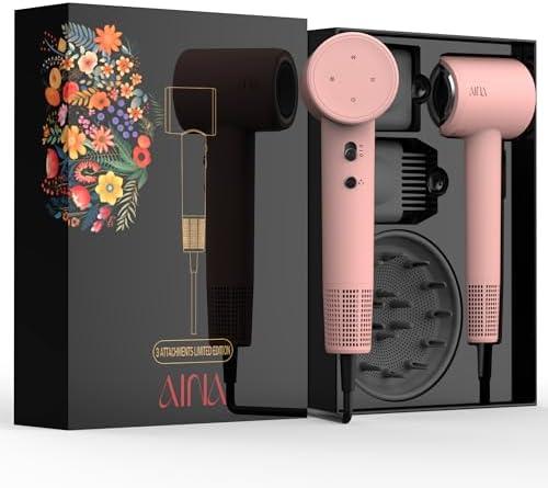 AINA Hair Dryer,Blow Dryer with Diffuser Brush Comb for Women - BLDC Hair Dryer - Brushless Motor, 110,000 RPM Lightweight,Ionic Travel, 3 Magnetic Attachments 110V/ALCI(Baby Pink)